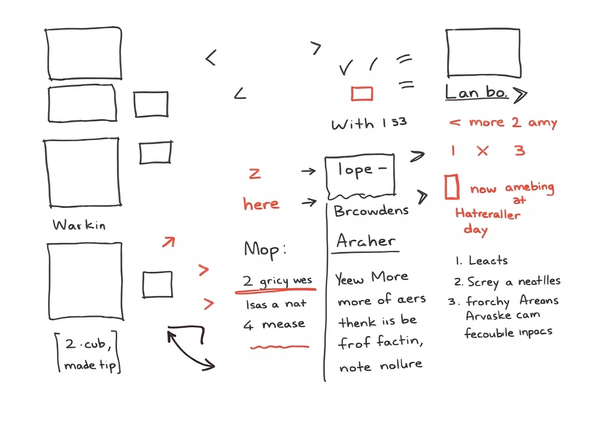 Tablica suchościeralna zapełniona polami, strzałkami i krótkimi notatkami pisanymi markerem