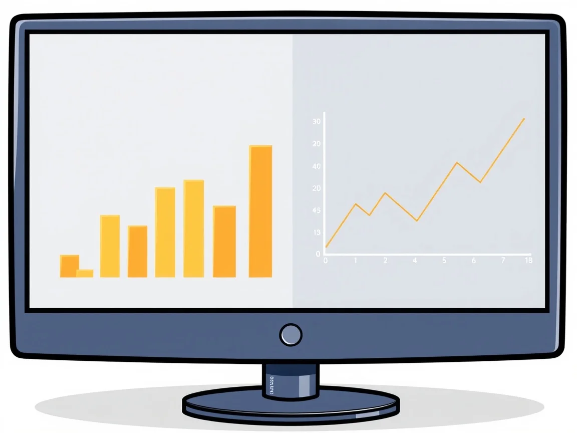 Wykres słupkowy i wykres liniowy obok siebie na monitorze