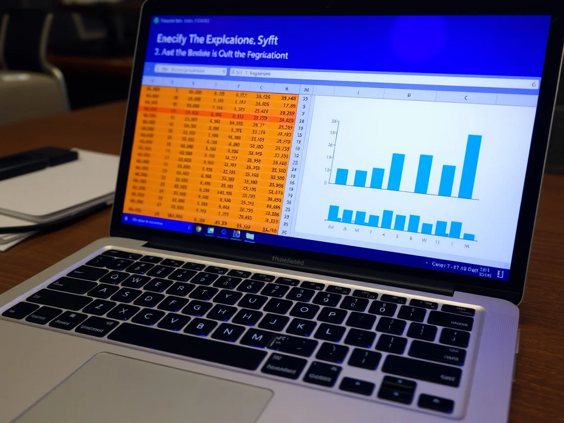 Ekran laptopa pokazuje arkusz kalkulacyjny z kolumnami liczb i prostym wykresem słupkowym