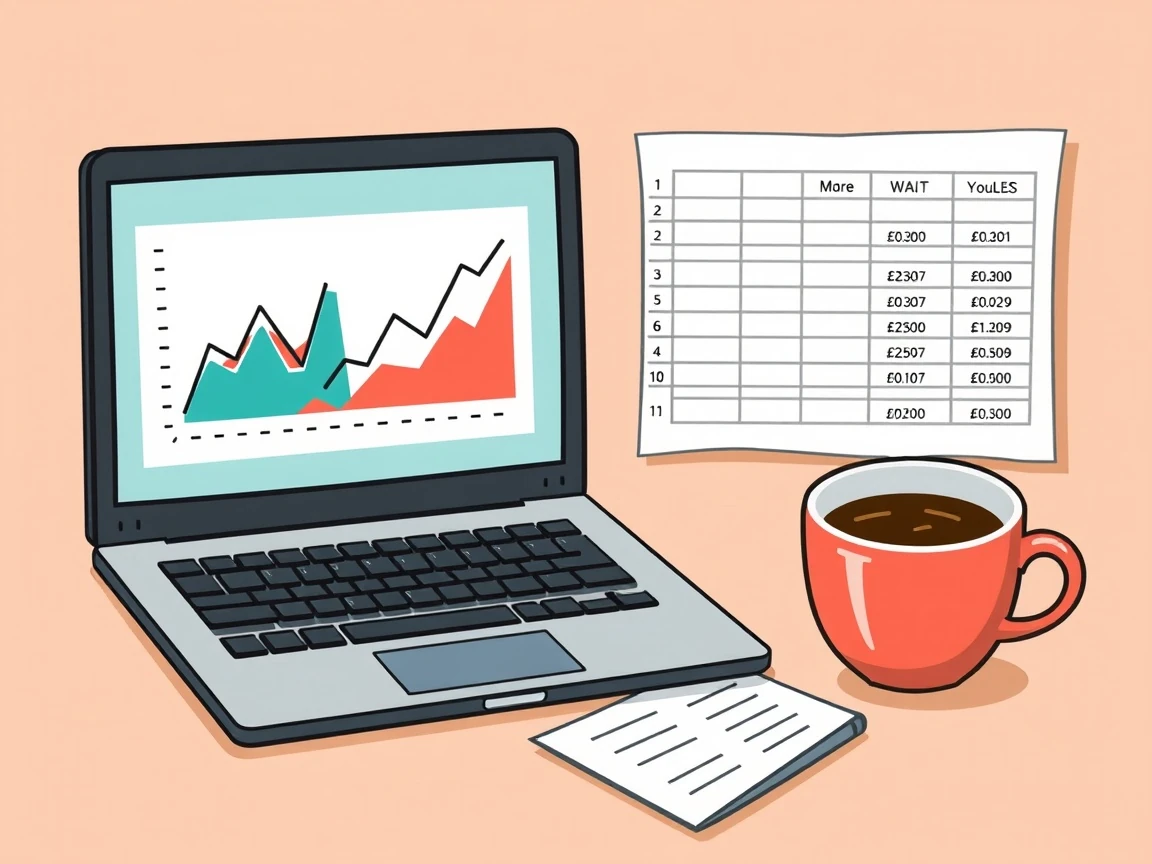 Laptop pokazuje wykresy liniowe i arkusz kalkulacyjny obok filiżanki kawy