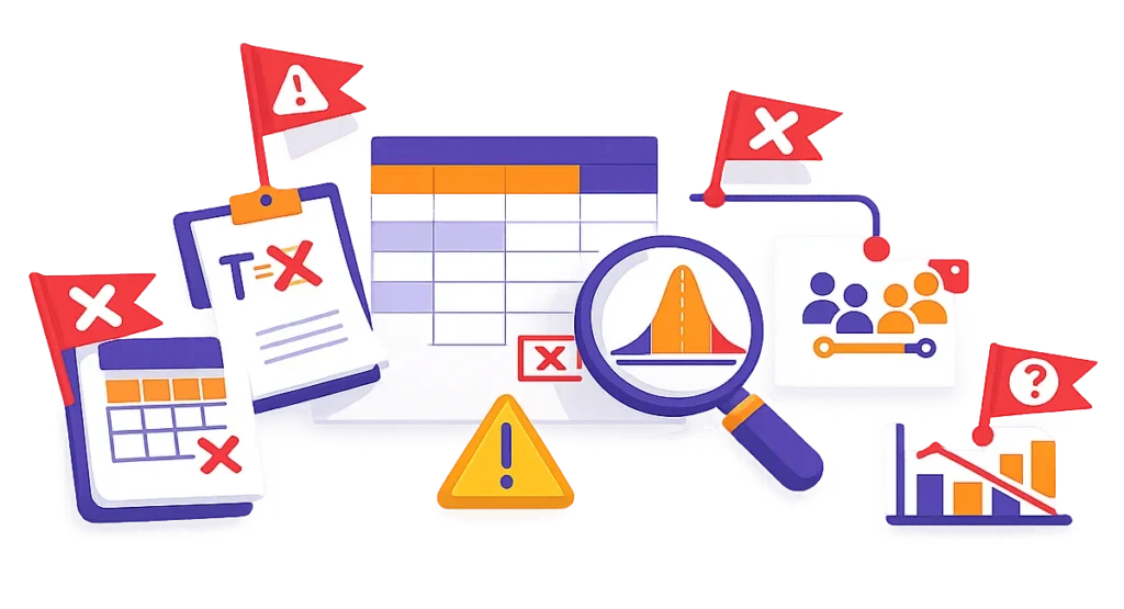 Ilustracja pokazująca najczęstsze błędy przy wyborze testu statystycznego do pracy dyplomowej