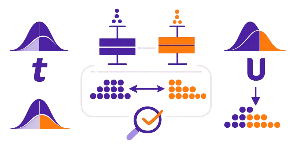 Test t-Studenta czy U Manna-Whitneya - porównanie dwóch grup.