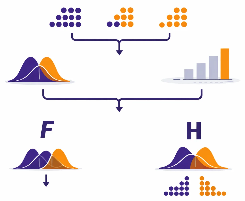 Schemat wyboru między ANOVA a Kruskal-Wallis