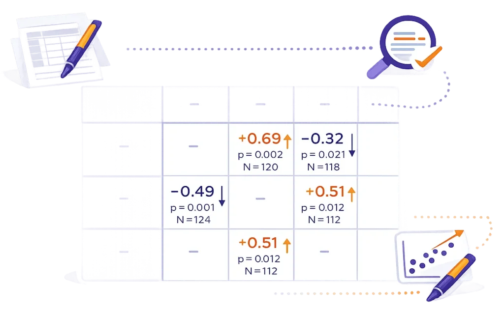 Schemat interpretacji tabeli korelacji